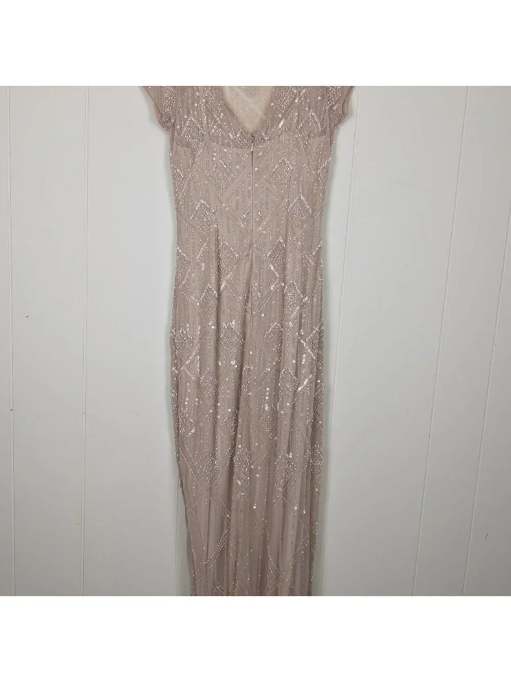Aidan Mattox Cream Nude Beaded Illusion Gown